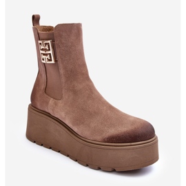 Botins femininos de camurça em plataforma enorme, bege escuro Lemar Savira 1