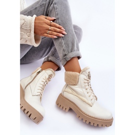 Botas femininas de couro creme Lemar Vergo bege 1