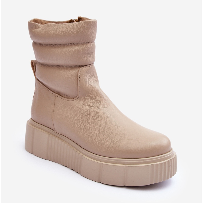 Botins femininos de couro com plataforma bege claro Lemar Suam 1