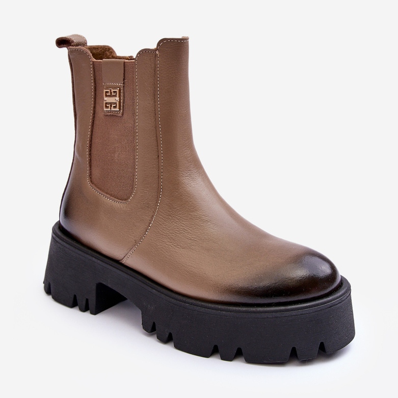 Botas Chelsea de couro em plataforma enorme, Bege Lemar Lisencca 1