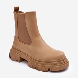 Botas Chelsea de couro Solita bege com salto plano e plataforma 2