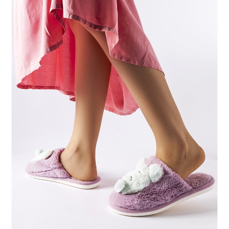 Chinelos Bee macios roxos e verdes 2