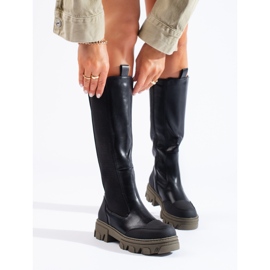 Botas pretas com parte superior flexível Shelovet preto 1 Botas pretas com parte superior flexível Shelovet preto 1