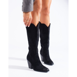 Botas de cowboy femininas de camurça preta e salto alto Shelovet preto 2