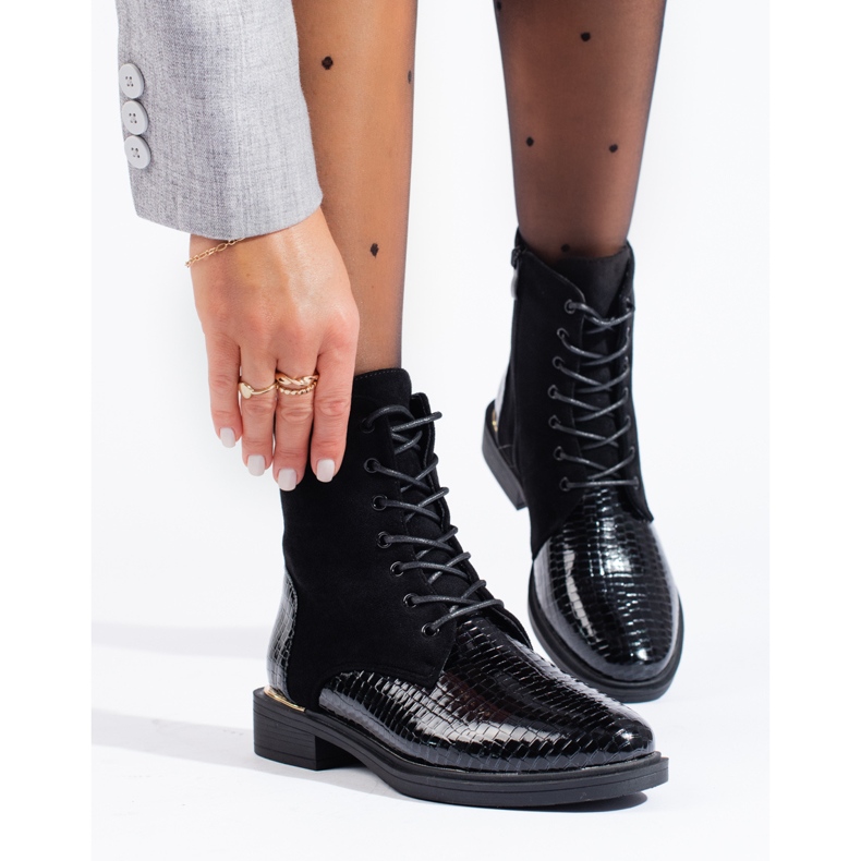 Botas de trabalho com cadarços Shelovet femininas negras preto 2