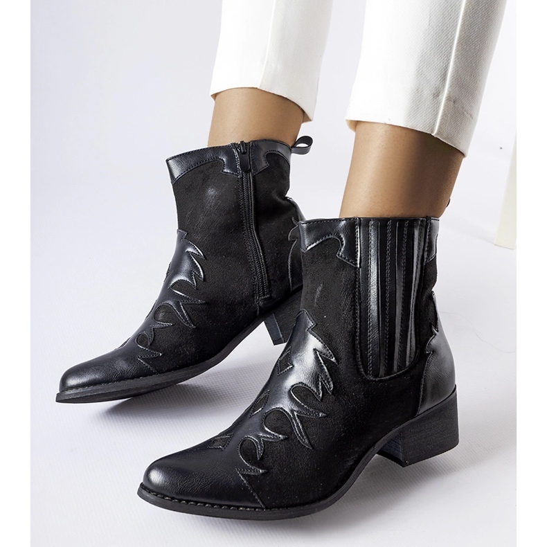 Botas de cowboy pretas Henriette de cano baixo preto 1
