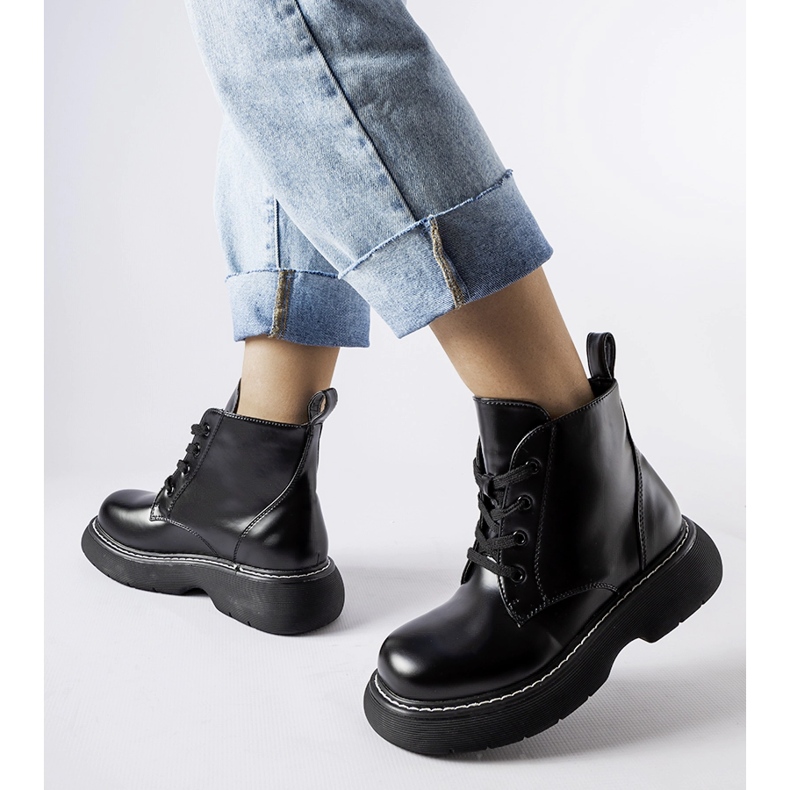 Inna Botas de trabalhadores negros em uma plataforma Sacco grossa preto 1