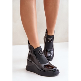 Botas de cunha de couro S.Barski MR870-22 pretas preto 2