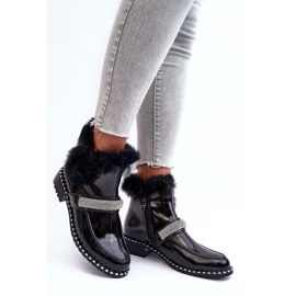 Botas baixas envernizadas com pele e decoração S.Barski MR870-74 pretas preto 2