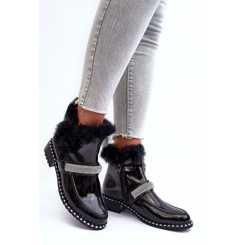 Botas baixas envernizadas com pele e decoração S.Barski MR870-74 pretas preto 2