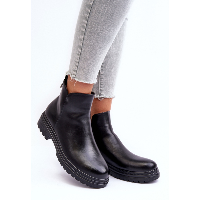 Botins de couro com cano baixo preto Foteini 1
