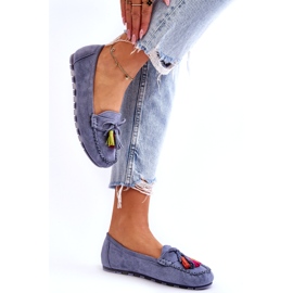 Mocassins de camurça azul com laço e franja 1