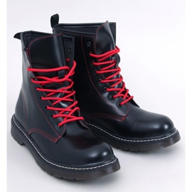 Botins com atacadores e fio colorido Stuff Blackred preto 1