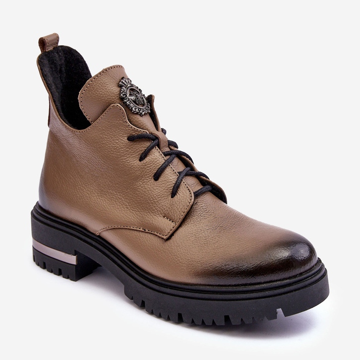 Botas rasas de couro feminino bege Lemar Charline 1