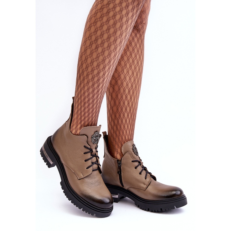 Botas rasas de couro feminino bege Lemar Charline 2