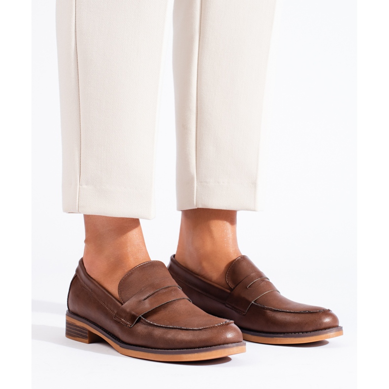 Mocassins femininos de salto baixo marrom Shelovet marrom castanho 2