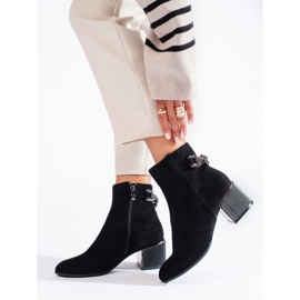 Botins femininos de camurça preta com elegante salto Shelovet preto 1