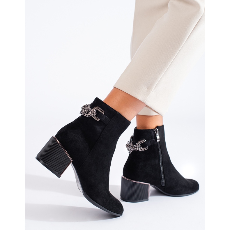 Botins femininos de camurça preta com elegante salto Shelovet preto 2