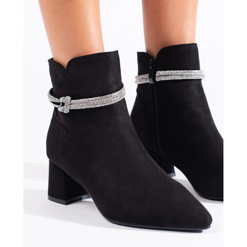 Botins femininos de camurça clássica preta Shelovet preto 2