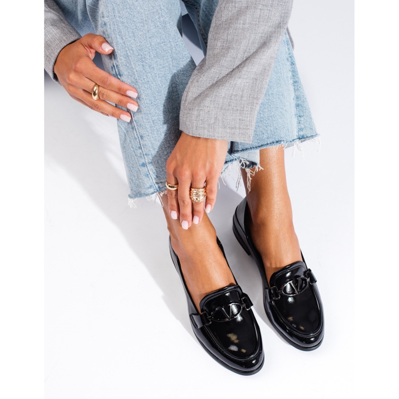 Senhores Shelovet femininos de couro envernizado preto 1