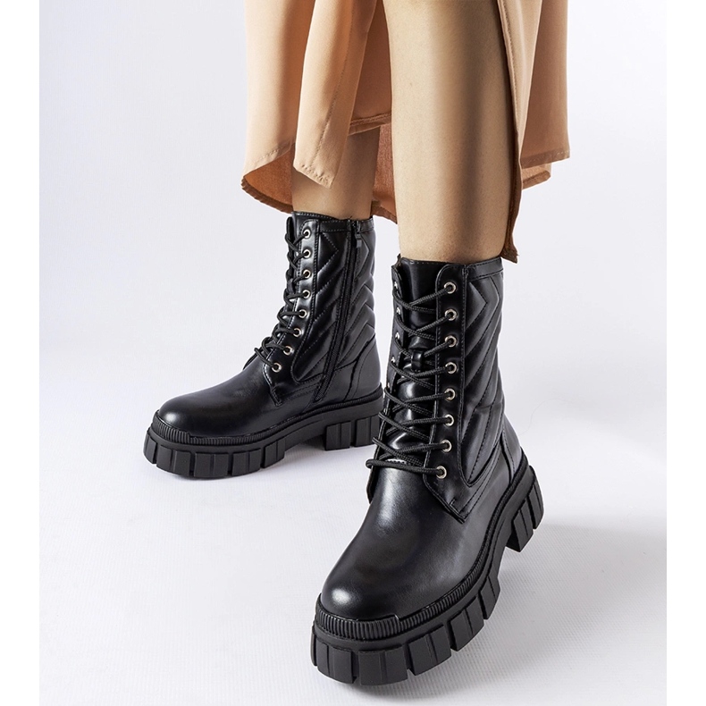 Botas pretas de operário decoradas com quilting Fiacre preto 1