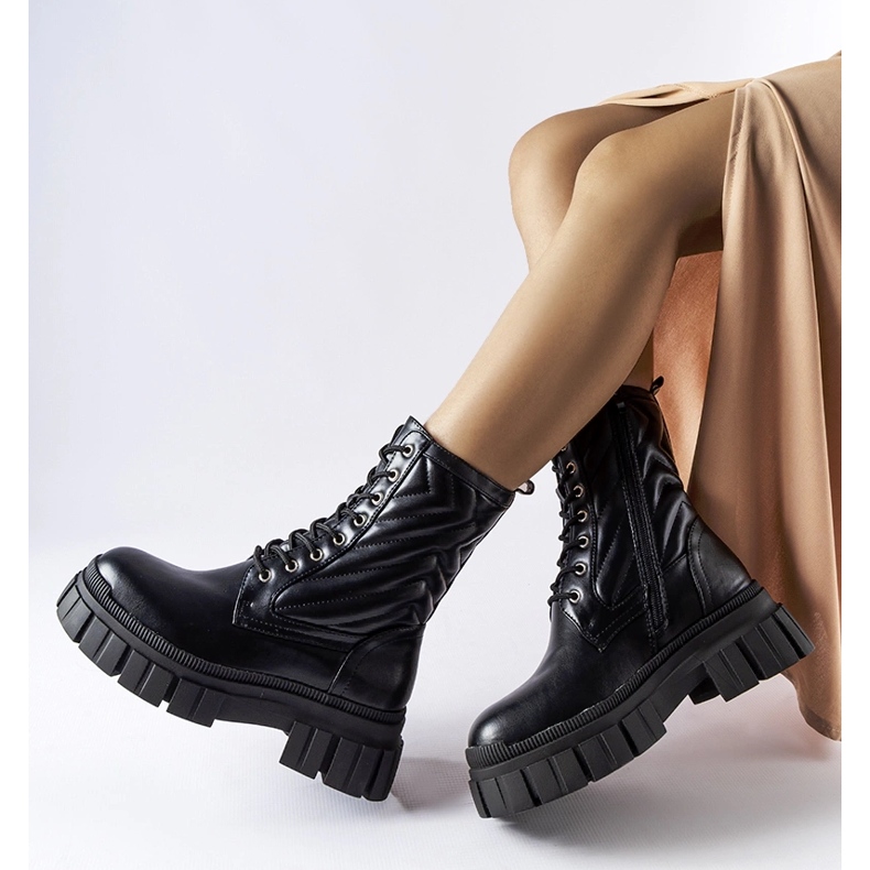 Botas pretas de operário decoradas com quilting Fiacre preto 2