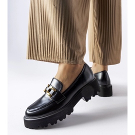 Inna Mocassins femininos pretos decorados com fivela Piazzo 1