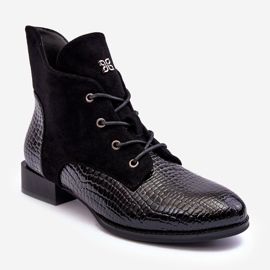 Vinceza Sapatilhas de Couro com Padrão Animal Preto Tianeta 1