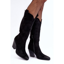 Botas Cowboy de Camurça Preta com Salto Alto Tortana preto 2