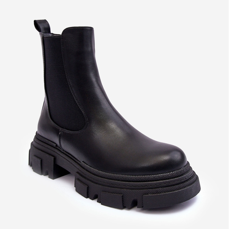 PS1 Botas Chelsea de couro Solita pretas com salto baixo e plataforma preto 2