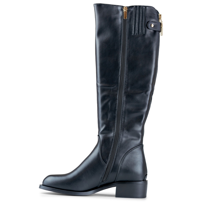 Botins femininos com zíper dourado preto 1