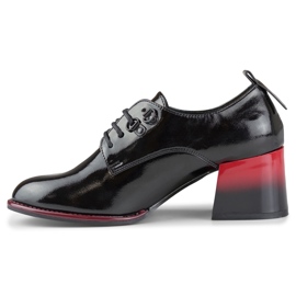 Sapatos femininos elegantes com atacadores e salto vermelho preto 1