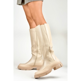 Botas femininas bege com parte superior flexível 2