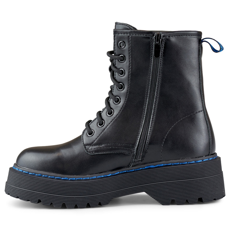Botas femininas clássicas de trabalho com cadarço e sola grossa preto 1 Botas femininas clássicas de trabalho com cadarço e sola grossa preto 1