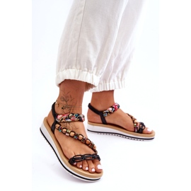 Sandálias de cunha feminina confortáveis com contas pretas preto 4