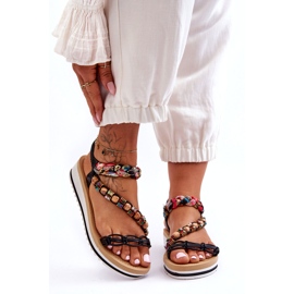 Sandálias de cunha feminina confortáveis com contas pretas preto 3