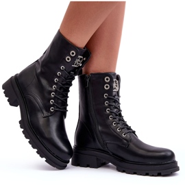Botas de couro eco feminino com uma decoração negra preto 3