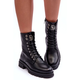 Botas de couro eco feminino com uma decoração negra preto 1