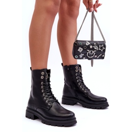 Botas de couro eco feminino com uma decoração negra preto 2