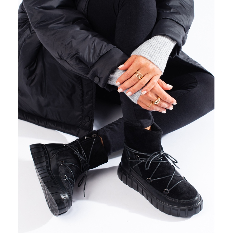 Botas de neve femininas de couro preto Vinceza 1