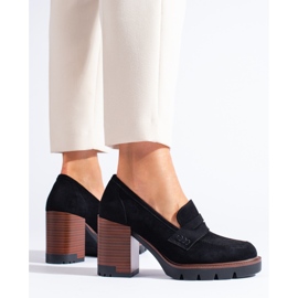 Sapatos femininos de camurça preta de salto alto Shelovet preto 1