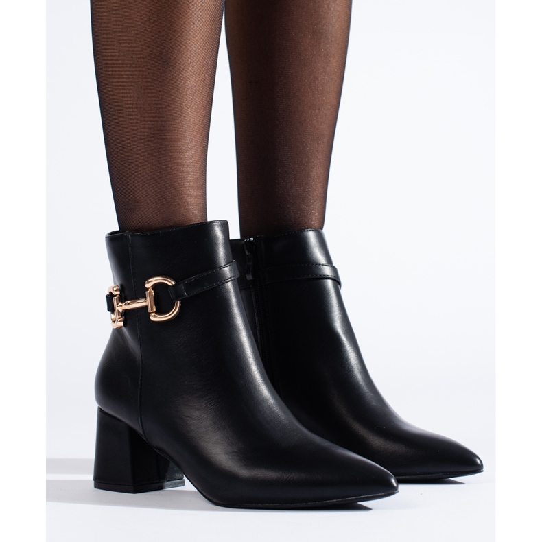 Botins pretos de salto alto com fivela Shelovet preto 1