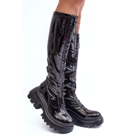 PS1 Botas de couro envernizado em plataforma enorme com zíper, Black Ringo preto 1
