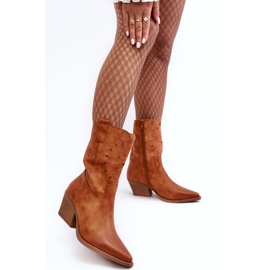 PH2 Botas de cowboy de couro camel ursulina com salto baixo castanho 1