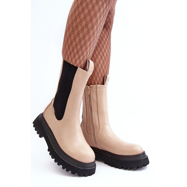 PS1 Botins femininos bege Beatrice com plataforma grossa 1