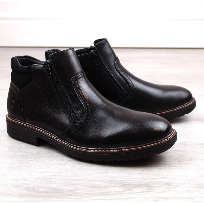 Botins masculinos de couro, forrados de lã, pretos Rieker 33151-00 1