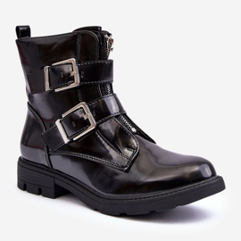 PG1 Botas planas femininas com zíper isolado preto Joshie 1