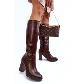 PS1 Botas elegantes de couro acima do joelho com salto alto, marrom, Felsha castanho 2