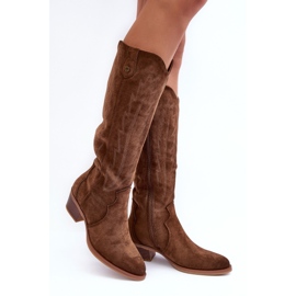 PS1 Botas de cowboy em camurça com salto baixo Marrom Lunah 1