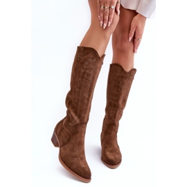 PS1 Botas de cowboy em camurça com salto baixo Marrom Lunah 2